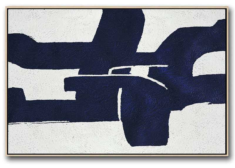 Modern Art Abstract Painting,Horizontal Abstract Painting Navy Blue Minimalist Painting On Canvas,Custom Canvas Wall Art